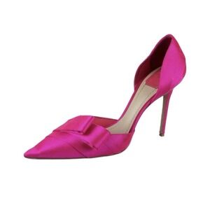 Christian Dior D-Choc Pumps Women 40 Fuchsia Pink Good Satin Bow 4 Inch Heel‎